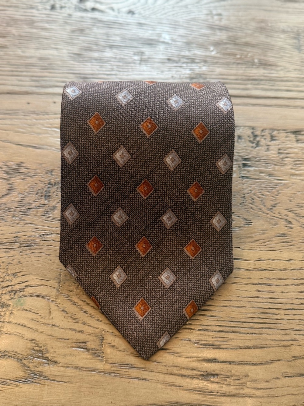 Dion- Brown Diamond-Pattern Men's Tie - Unbranded
